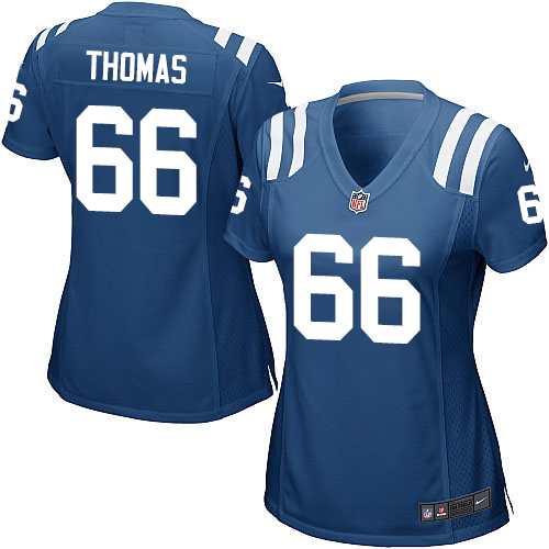 #66 Nike Game Donald Thomas Women's Jersey - NFL Indianapolis Colts Home Royal Blue